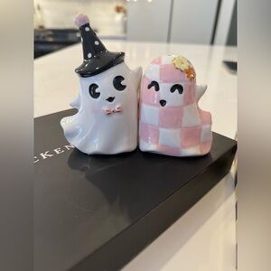 MacKenzie-Childs Hocus Pocus Ghost Halloween Salt & Pepper Shakers NIB Rare